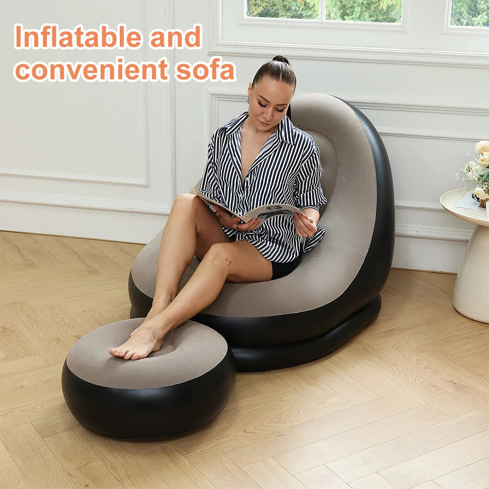 Portable Inflatable Leisure Bean Bag Sofa Lazy Sofa With Footstool Indoor Outdoor