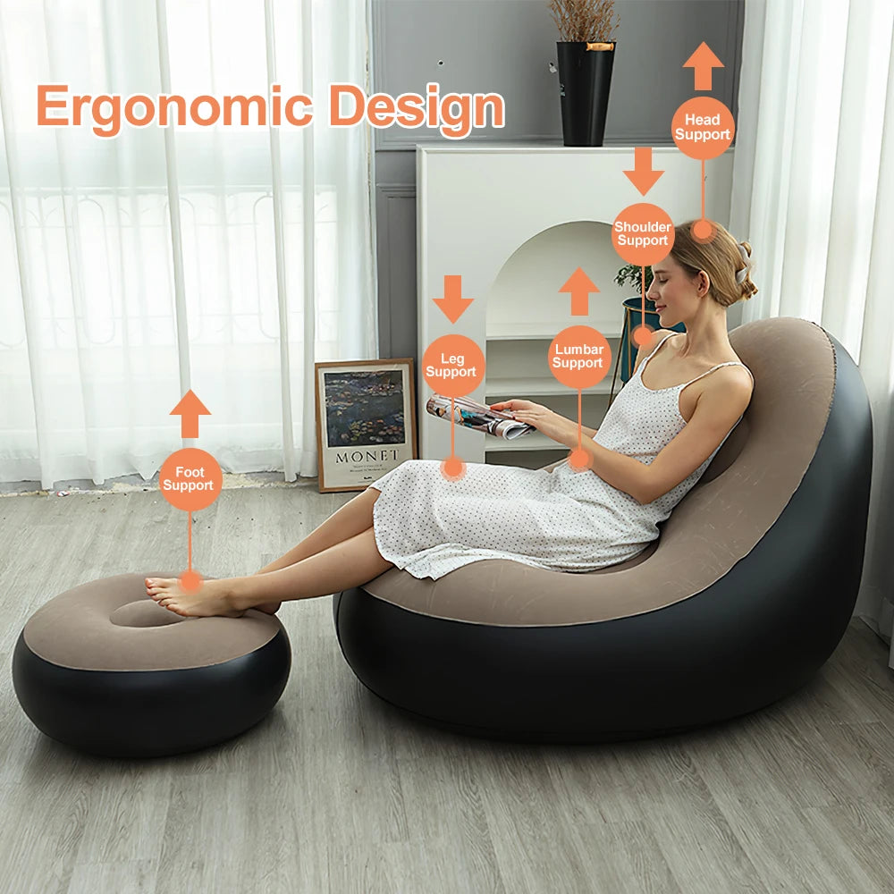 Portable Inflatable Leisure Bean Bag Sofa Lazy Sofa With Footstool Indoor Outdoor