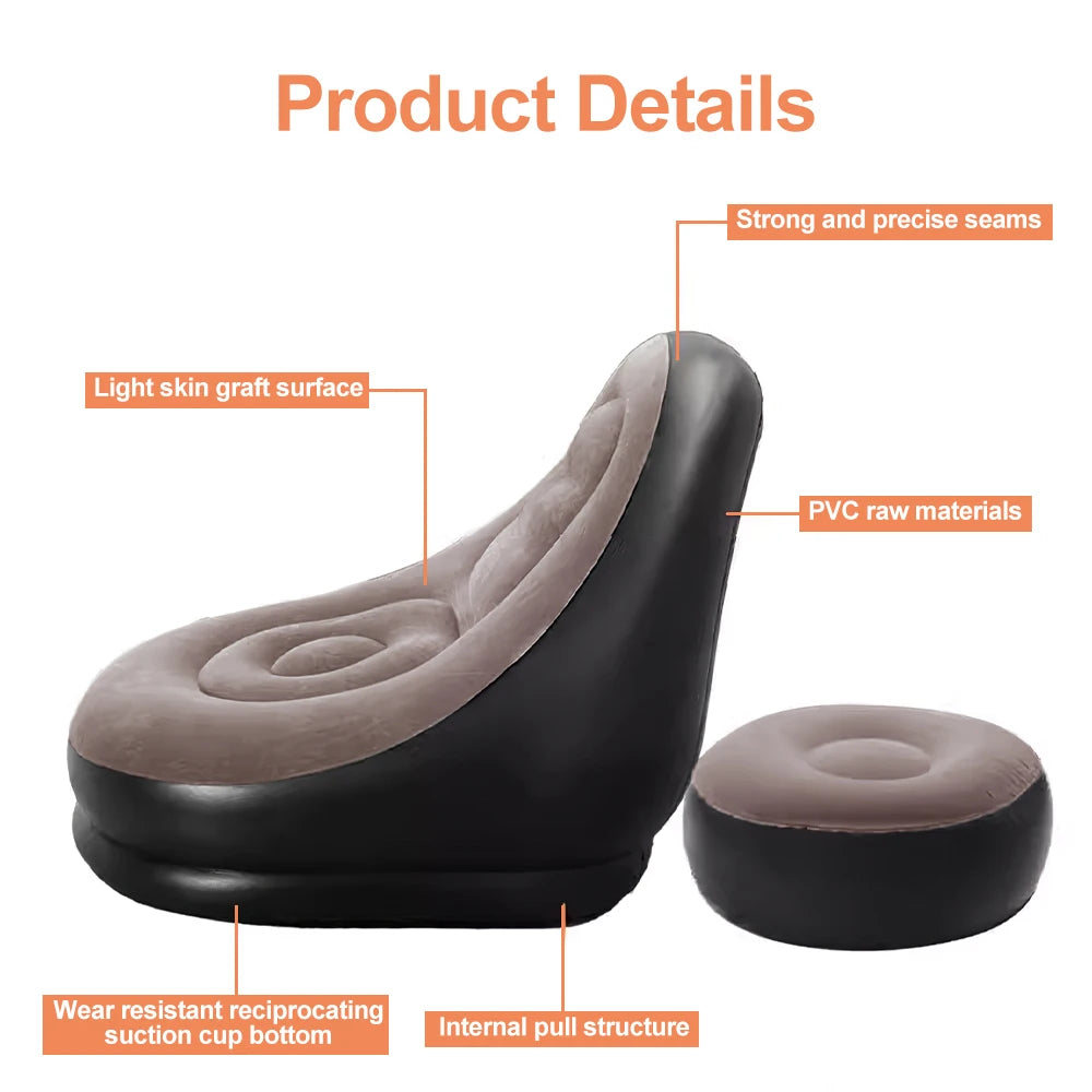 Portable Inflatable Leisure Bean Bag Sofa Lazy Sofa With Footstool Indoor Outdoor
