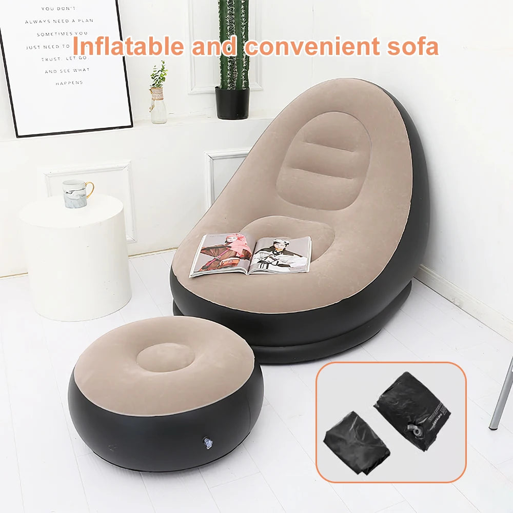 Portable Inflatable Leisure Bean Bag Sofa Lazy Sofa With Footstool Indoor Outdoor