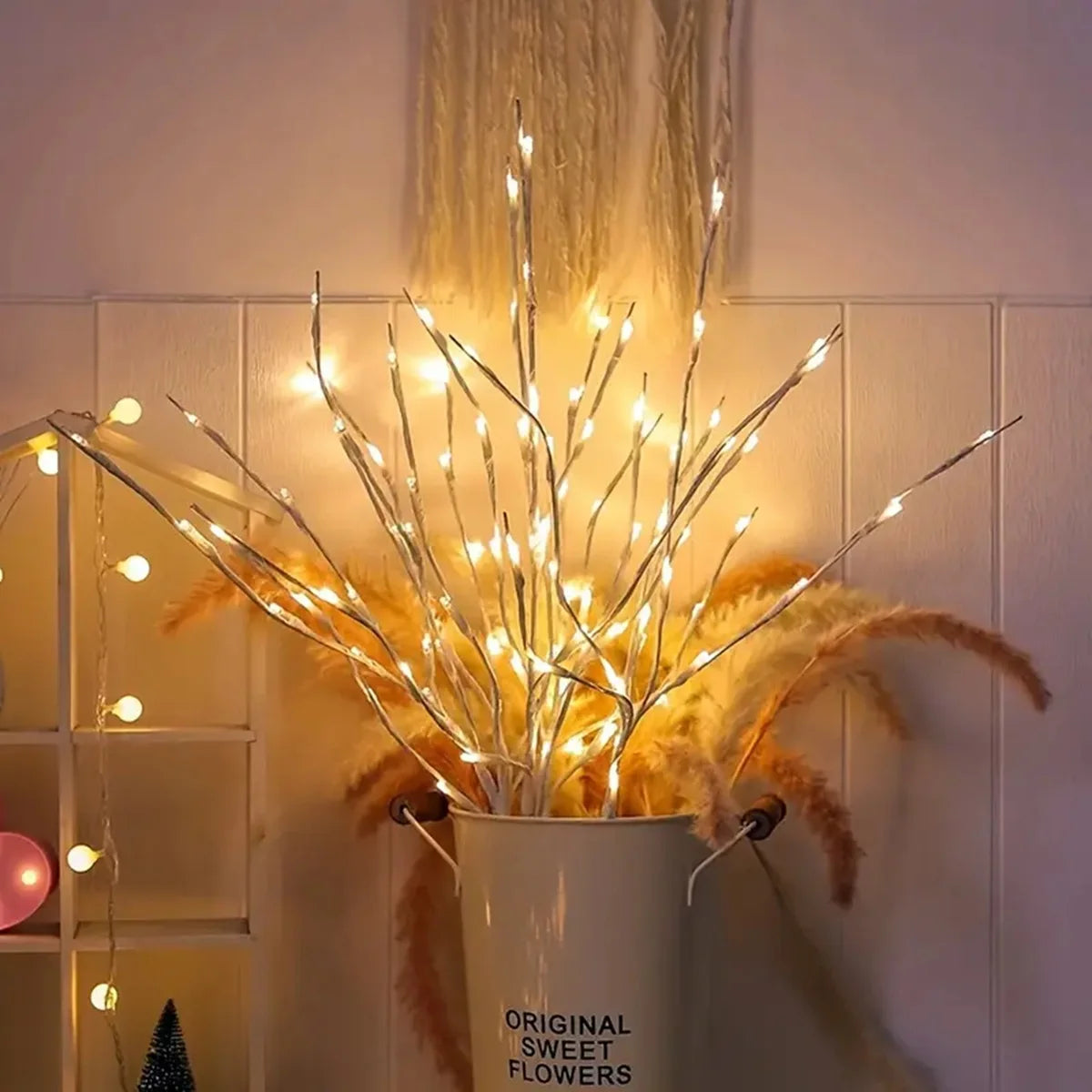 1 PC White Birch Branch Lights Battery Operated 20 LED Fairy Lights Willow Branches