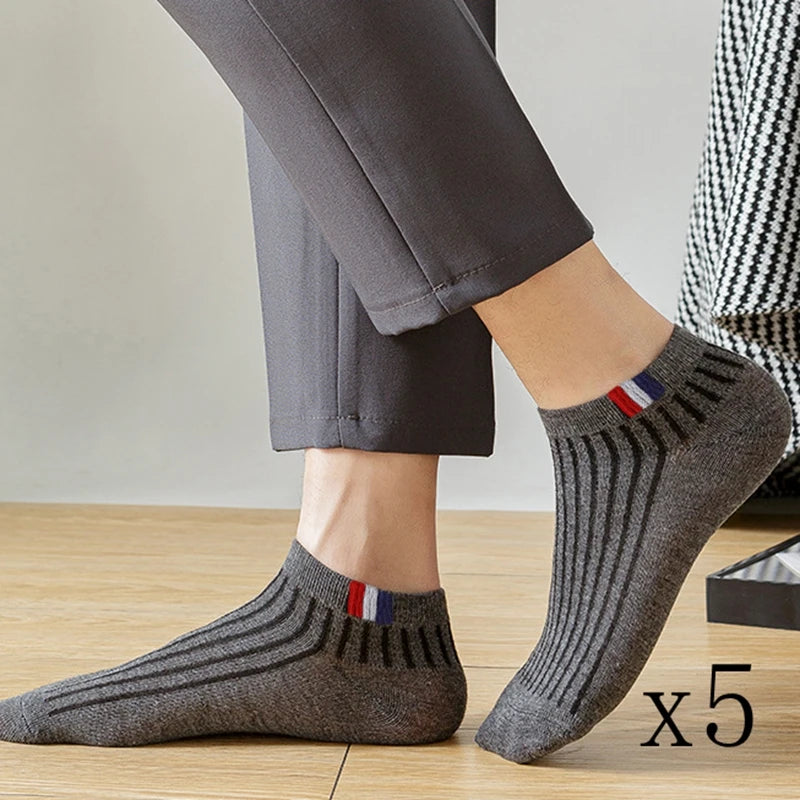 5 Pairs Thin Boat Socks Summer Blending Plain Color Mens Casual Breathable Sweat Absorbing Calibration