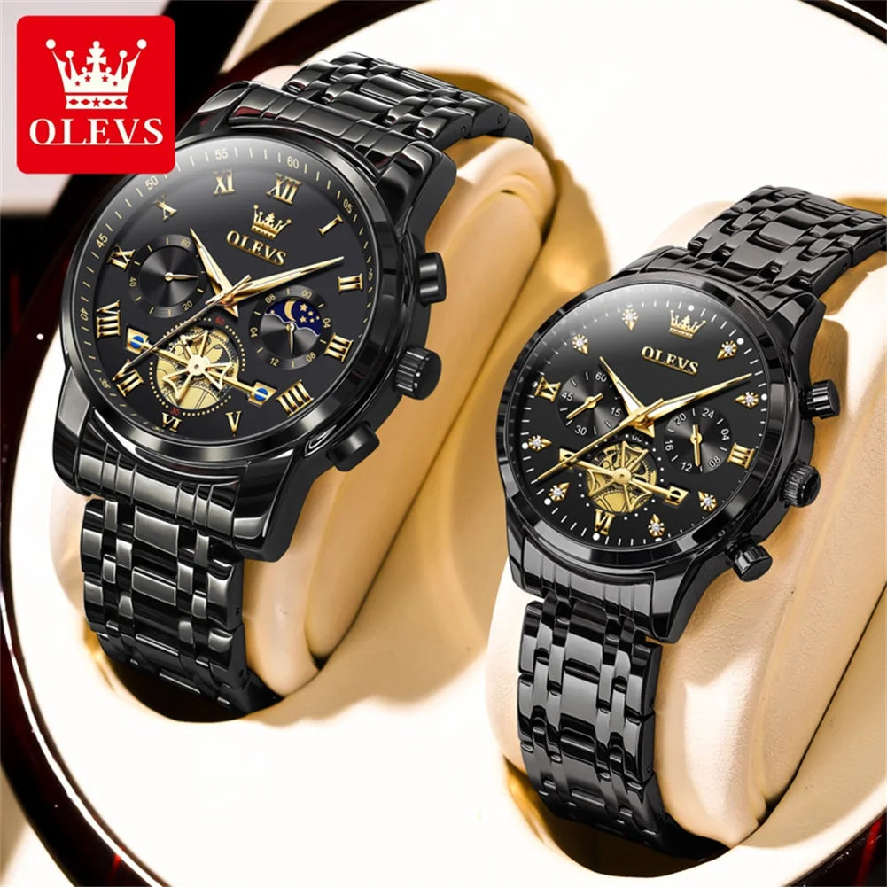 NEW OLEVS Quartz Couple Watch Luxury Brand Waterproof Lunar Phase Timing Code Watch Elegant and Romantic Lover
