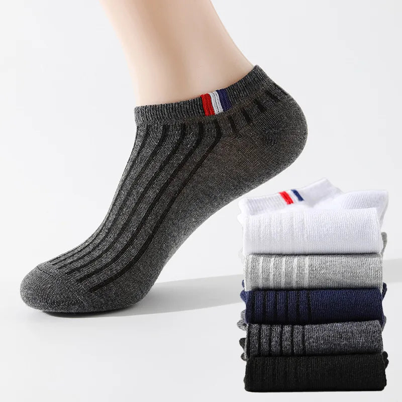 5 Pairs Thin Boat Socks Summer Blending Plain Color Mens Casual Breathable Sweat Absorbing Calibration