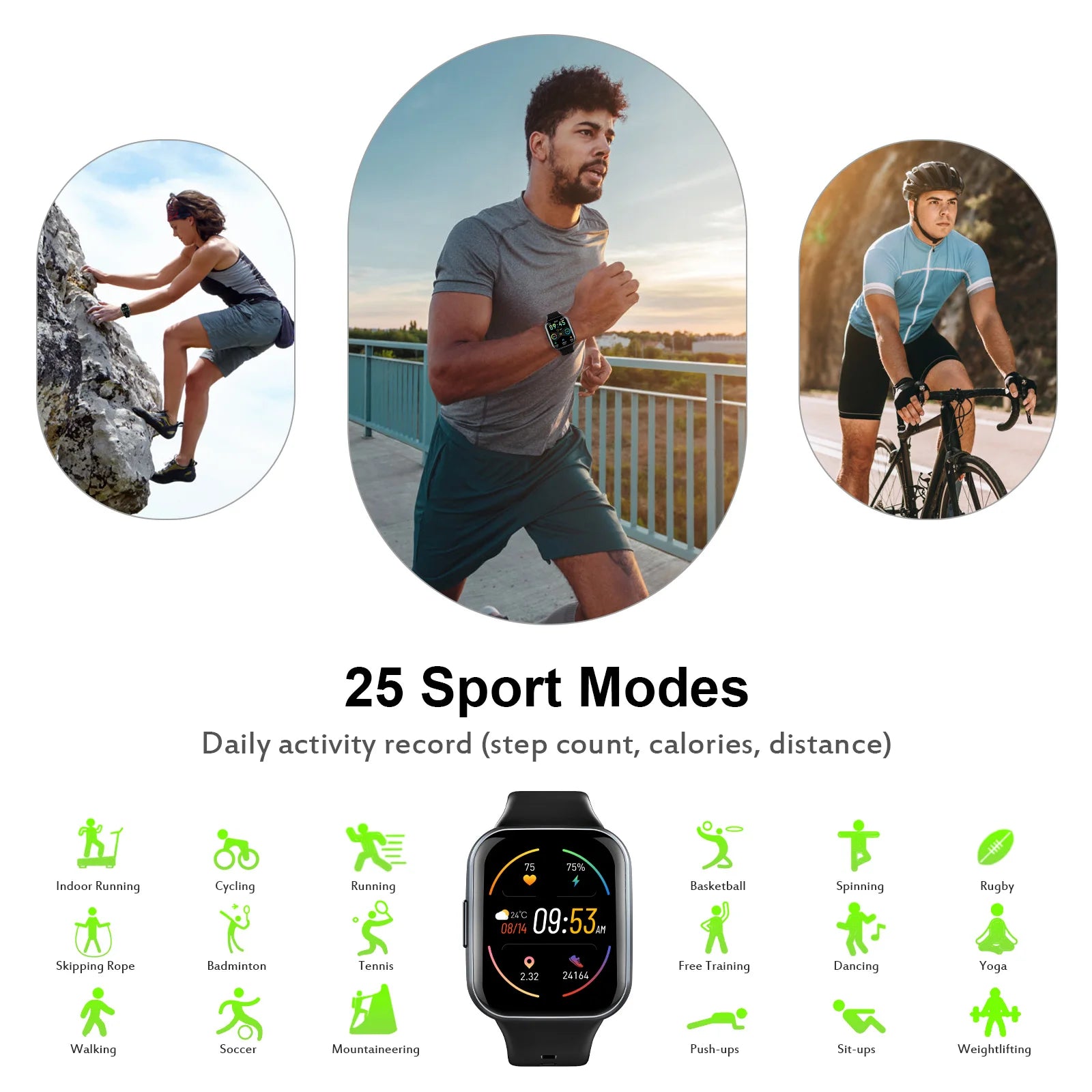 Nerunsa Smart Watch, 1.69" HD Touch Screen Fitness Watch, 25 Sports Modes Fitness Tracker, IP68 Waterproof Smartwatch