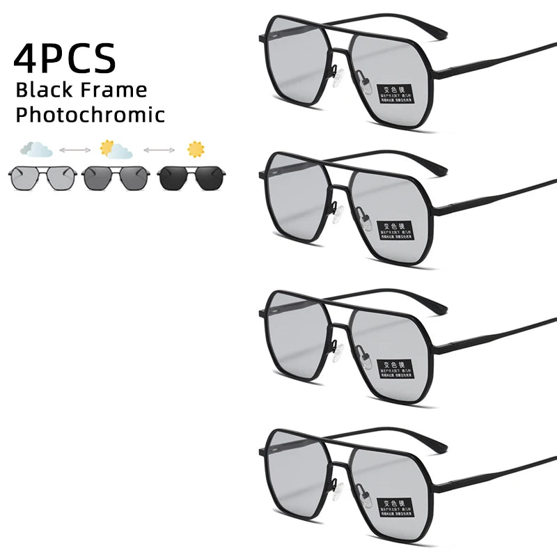 Luxury Metal Photochromic Sunglasses Men Women Fashion Polarized Sun Glasses Stylish Chameleon Anti-glare Driving Shades UV400