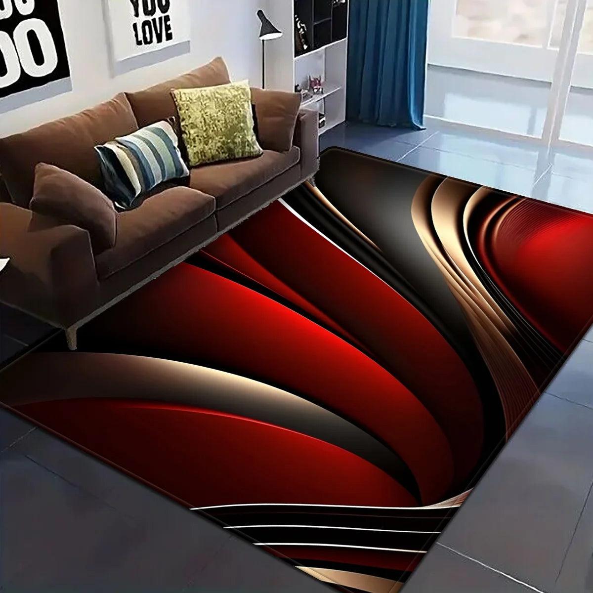 3D Fade Resistant Polyester Flannel Rug, Modern Rectangular Mat for Bedroom & Living Room Decor