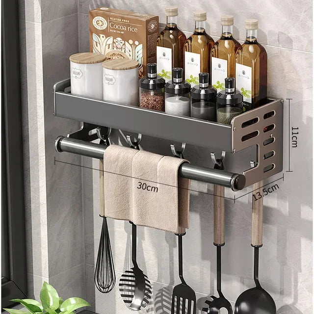 Stylish Wall-Mounted Kitchen Condiment Rack with Storage Box Multifunctional Household Utensil