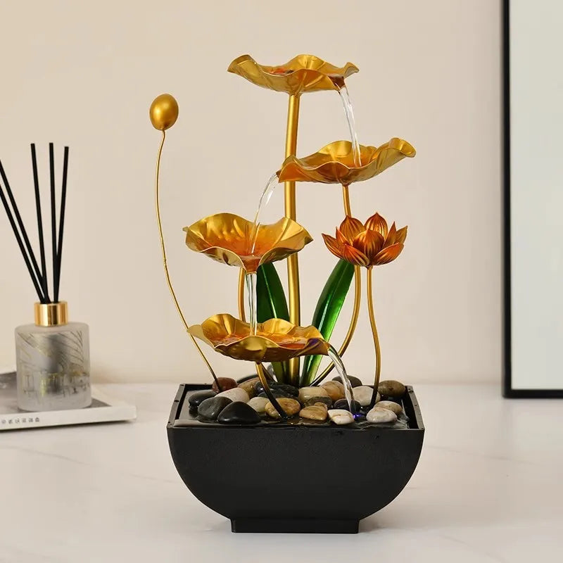 2025 Tabletop Waterfall Fountain Led Ring Light Indoor Water Fountain Home Decor Items