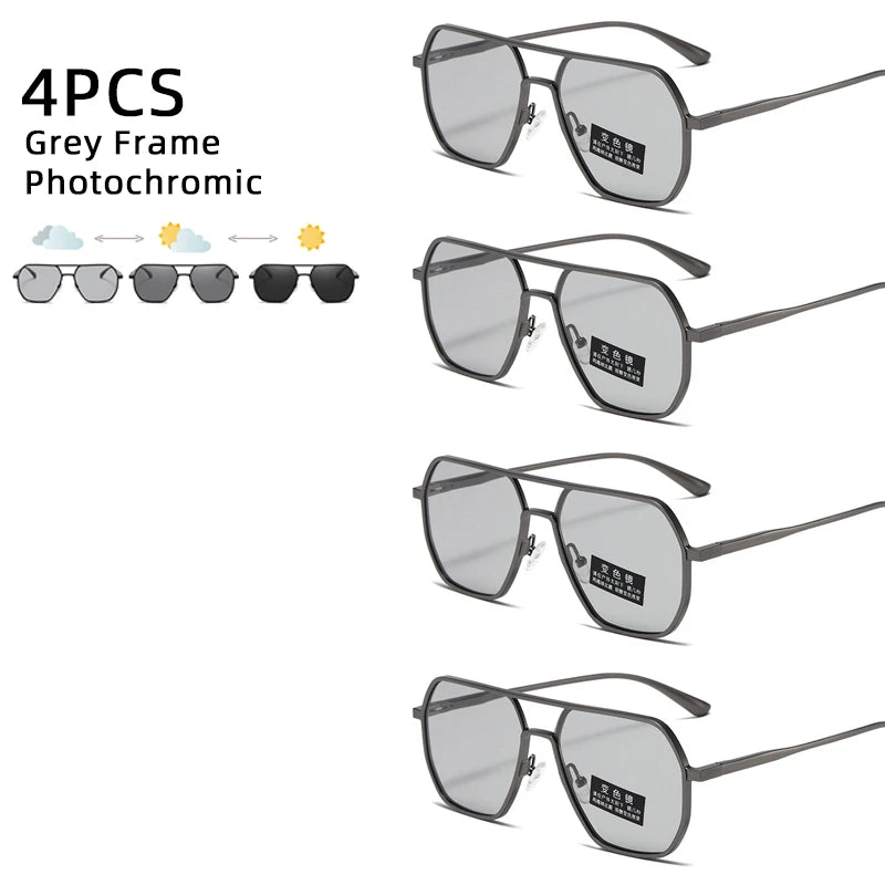 Luxury Metal Photochromic Sunglasses Men Women Fashion Polarized Sun Glasses Stylish Chameleon Anti-glare Driving Shades UV400