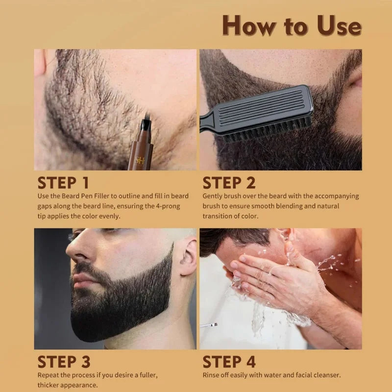 Men's Waterproof Beard Filler Pen - Filling and Definition for Beard and Moustache
