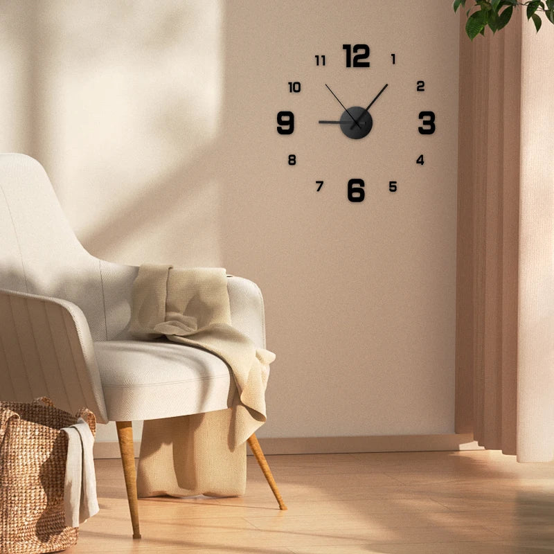 Creative Frameless DIY Wall Clock, Silent Clock Living Room Office Wall Decoration