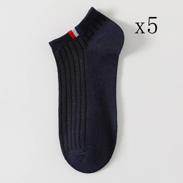 5 Pairs Thin Boat Socks Summer Blending Plain Color Mens Casual Breathable Sweat Absorbing Calibration