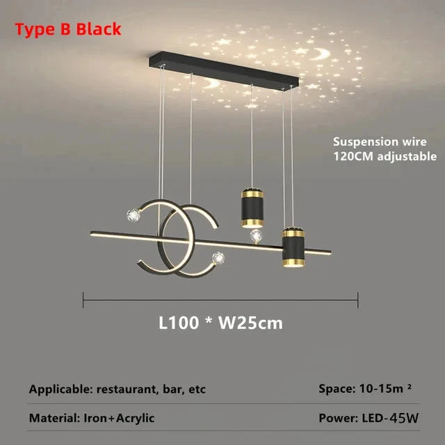 Home Decor Chandelier Lights Modern Dining Room LED Pendant Light with Remote Control Dimmable Dining Table Hanging Lamp 90-260v