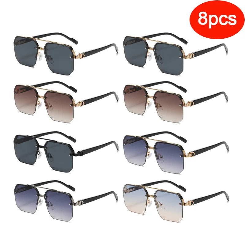 Men's Metal Sunglasses Square Half Frame Rice Nails Casual Trend Personality Retro Fashion Outdoor Sports Eyeglasses