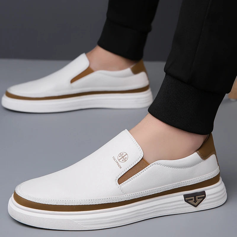 Men's Luxury Handmade Leather Shoes, Men's White Loafers