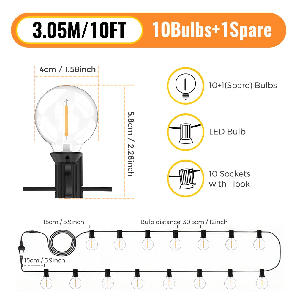 30M LED Lamp Globe String Lights Outdoor