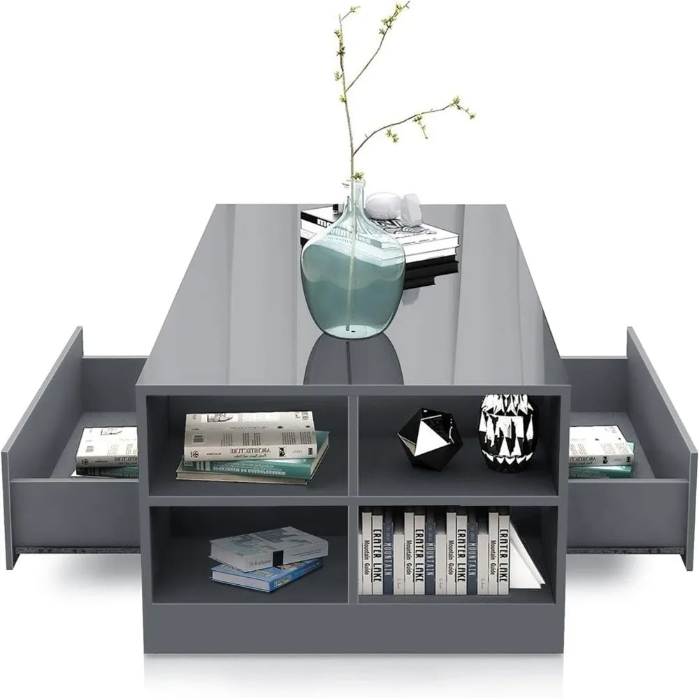 Centre Coffee Tables for Living Room with Led RGB Lights 2 Drawer Storage and Open