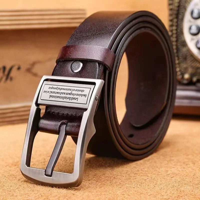 New Leather Cowhide Men's Belt Fashion Metal Alloy Business Casual Waist Male Strap Brand