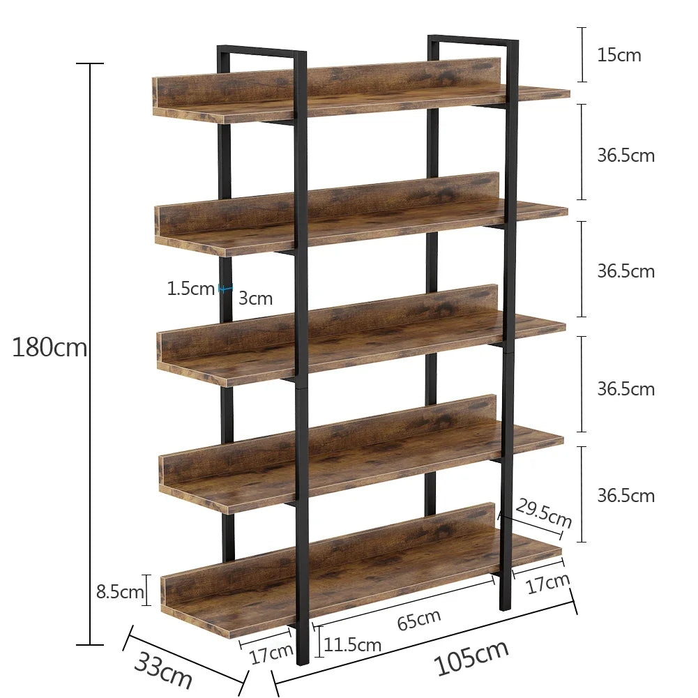 Storage Rack Standing Shelf 5 Tier Industrial Sturdy Bookshelf with Iron Pipe Frame