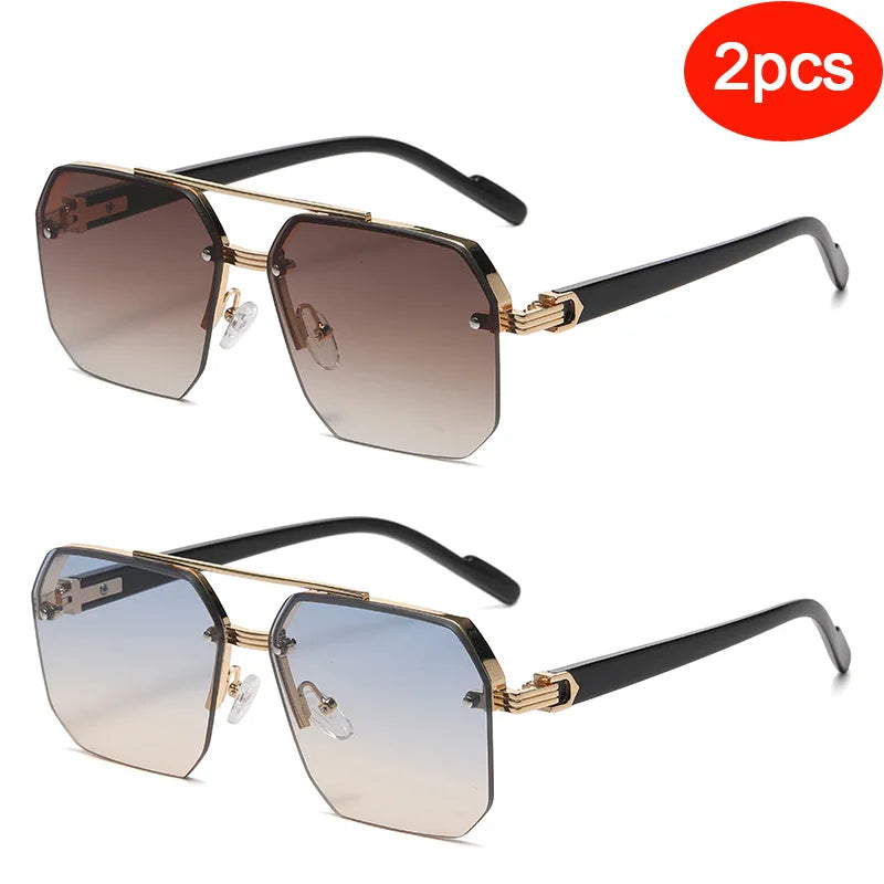 Men's Metal Sunglasses Square Half Frame Rice Nails Casual Trend Personality Retro Fashion Outdoor Sports Eyeglasses