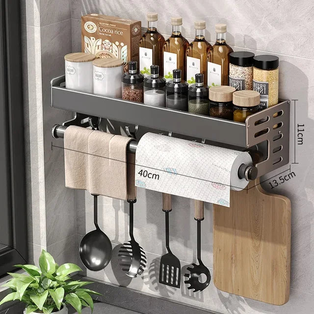 Stylish Wall-Mounted Kitchen Condiment Rack with Storage Box Multifunctional Household Utensil
