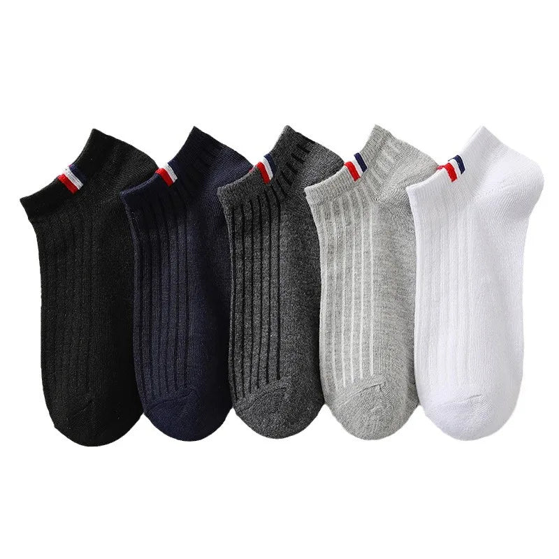 5 Pairs Thin Boat Socks Summer Blending Plain Color Mens Casual Breathable Sweat Absorbing Calibration
