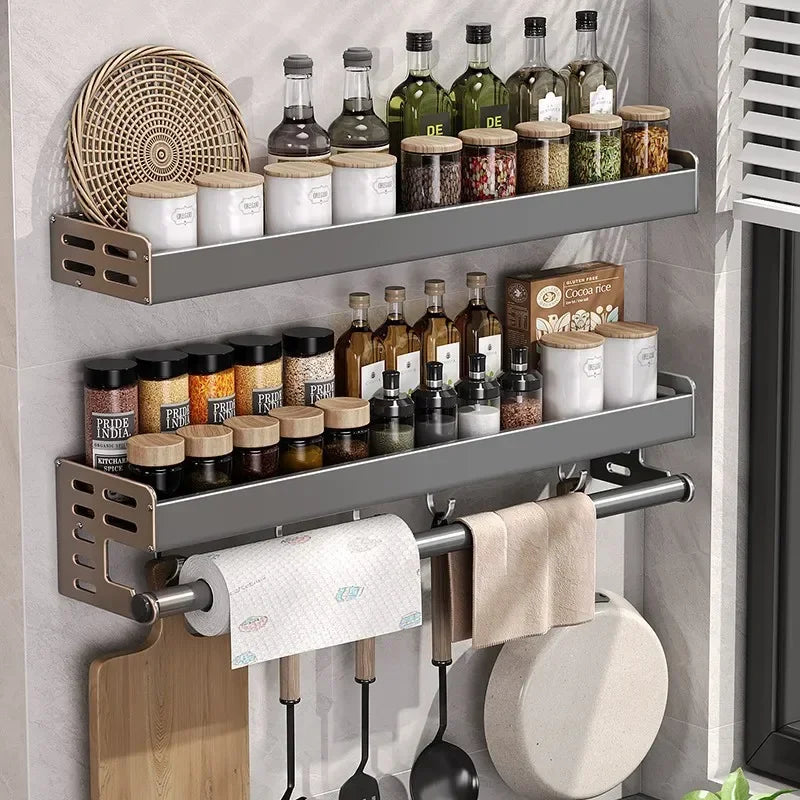 Stylish Wall-Mounted Kitchen Condiment Rack with Storage Box Multifunctional Household Utensil