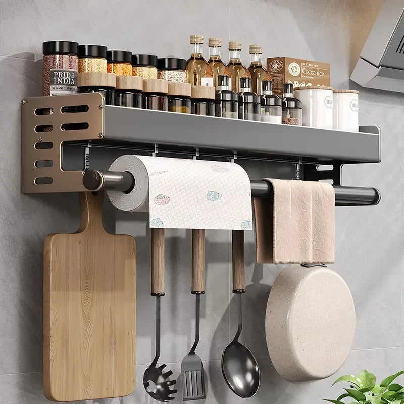 Stylish Wall-Mounted Kitchen Condiment Rack with Storage Box Multifunctional Household Utensil