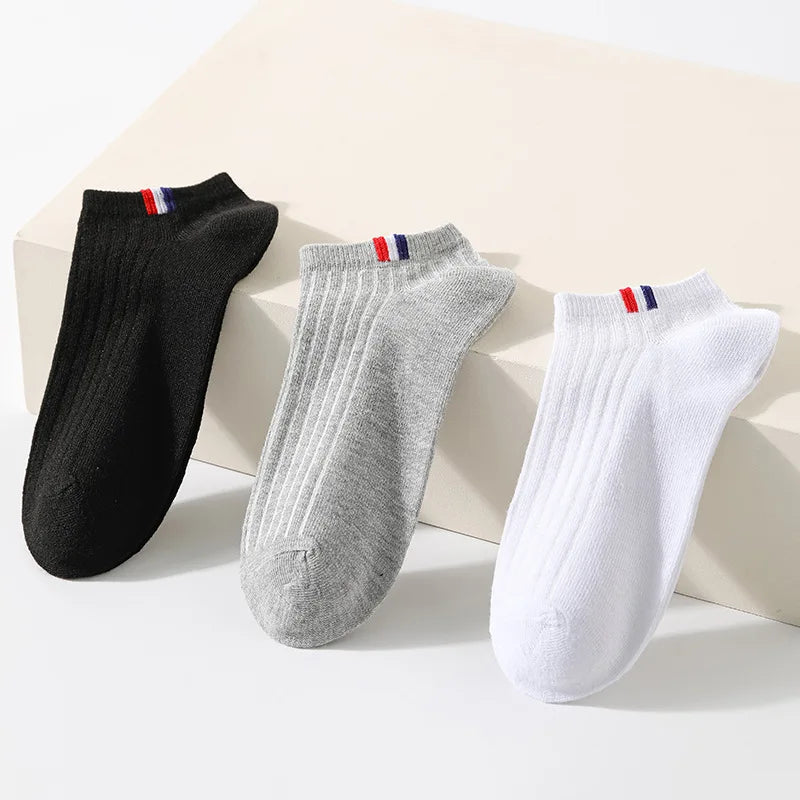 5 Pairs Thin Boat Socks Summer Blending Plain Color Mens Casual Breathable Sweat Absorbing Calibration