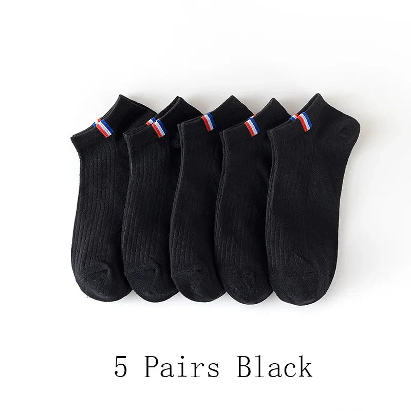 5 Pairs Thin Boat Socks Summer Blending Plain Color Mens Casual Breathable Sweat Absorbing Calibration