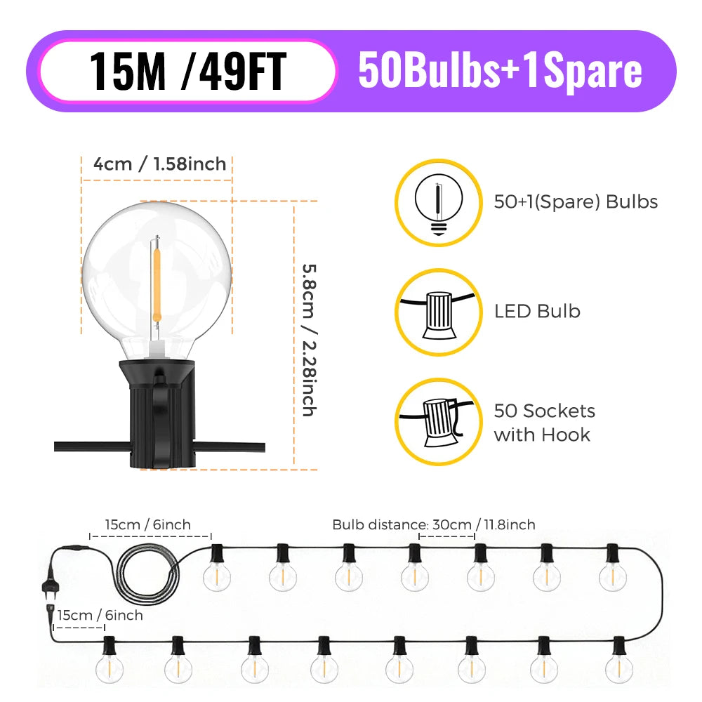30M LED Lamp Globe String Lights Outdoor