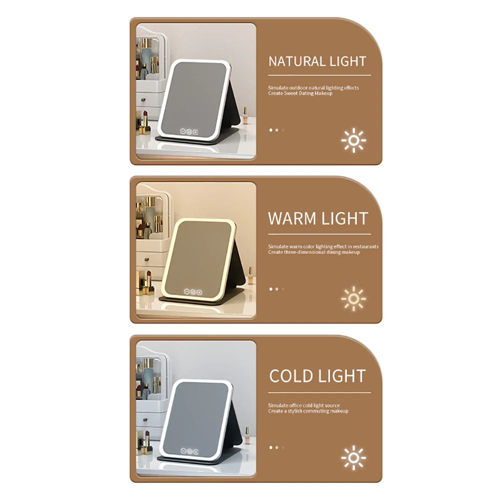 Dimmable LED Makeup Mirror with Touch Screen Travel and Home Use
