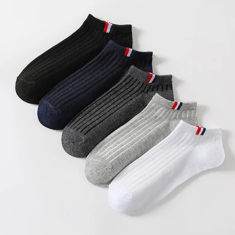 5 Pairs Thin Boat Socks Summer Blending Plain Color Mens Casual Breathable Sweat Absorbing Calibration