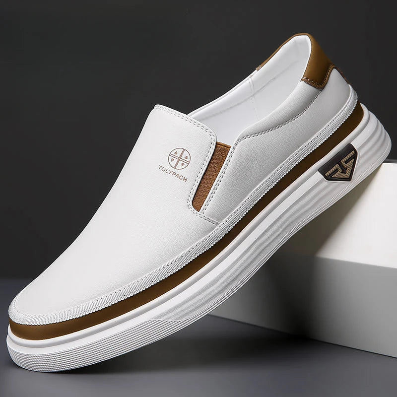 Men's Luxury Handmade Leather Shoes, Men's White Loafers