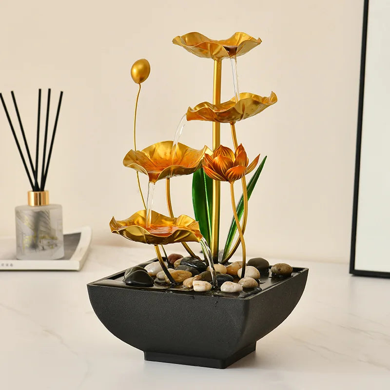 2025 Tabletop Waterfall Fountain Led Ring Light Indoor Water Fountain Home Decor Items