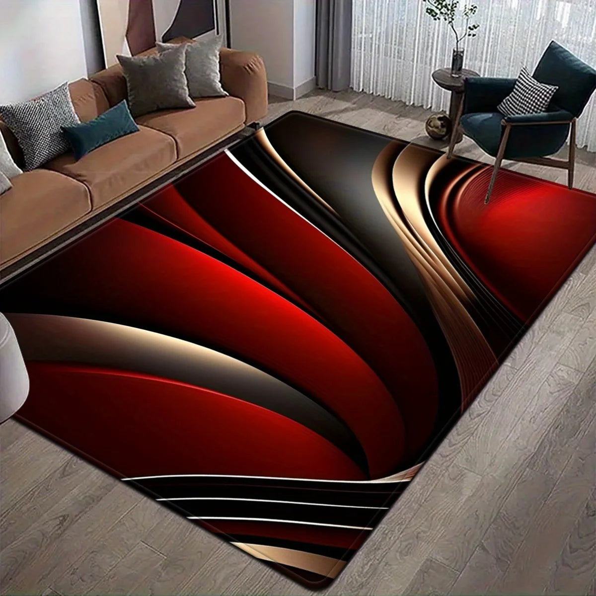 3D Fade Resistant Polyester Flannel Rug, Modern Rectangular Mat for Bedroom & Living Room Decor