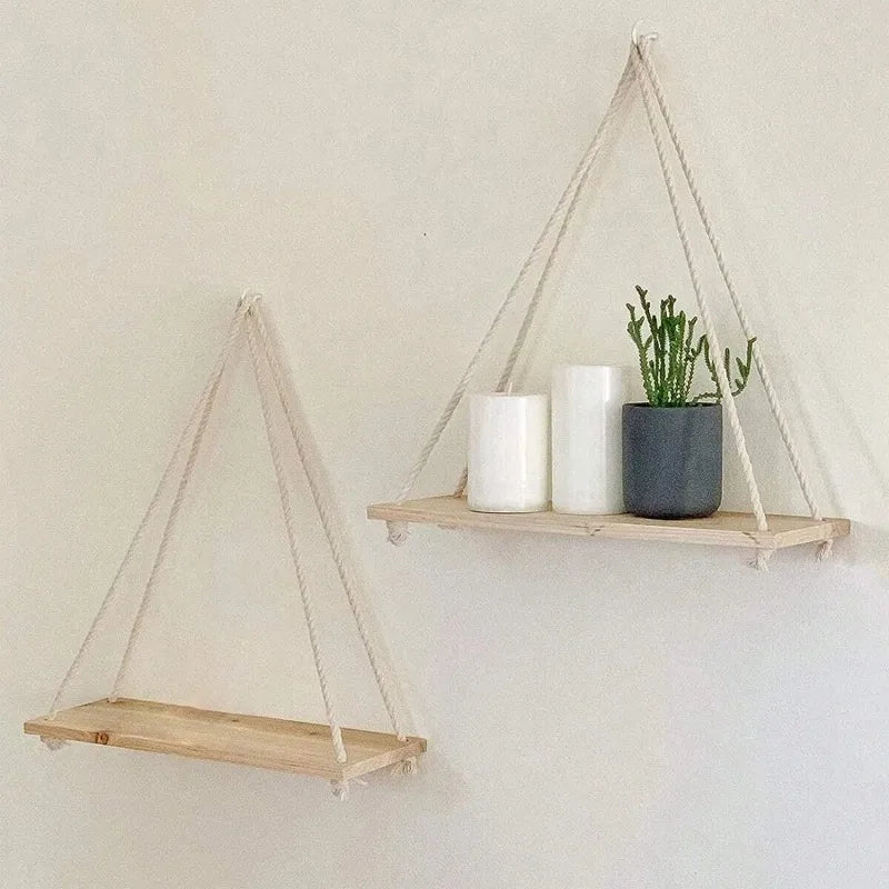 Wooden Swing Hanging Hemp Rope Wall Shelve Mounted Floating Home 1 PÇS