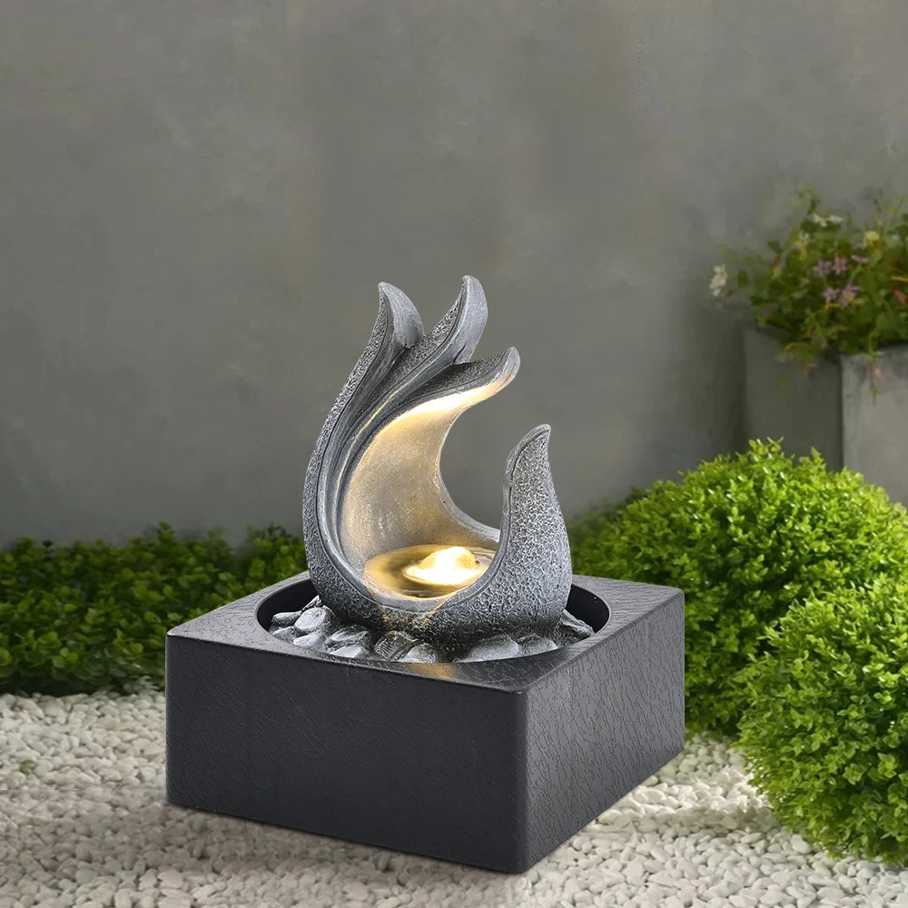 Tabletop Resin Water Fountain with LED Light for Office Living room