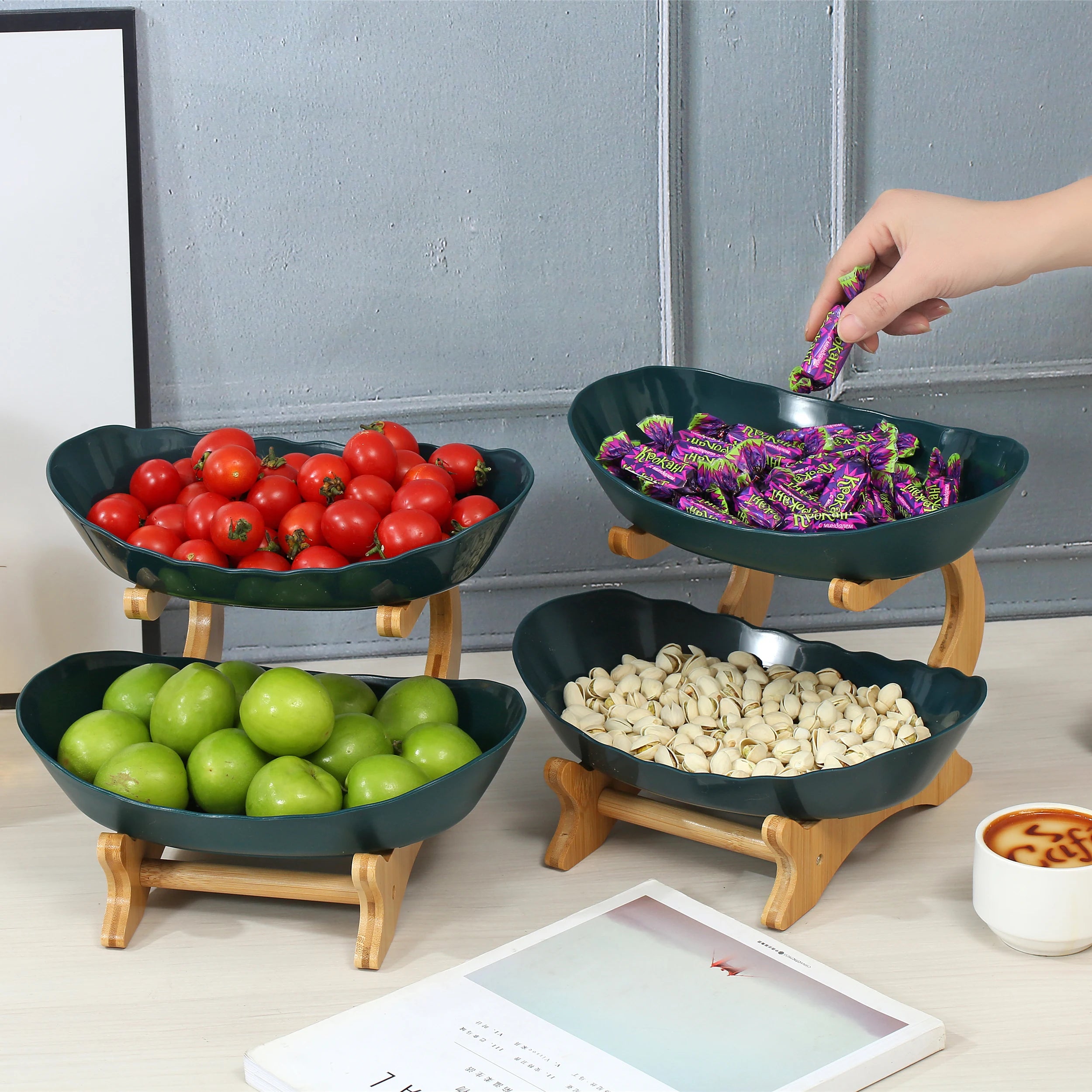 Layer Fruit Plate Home Living Room Plastic Snack Dish Creative Modern Dried Fruit Basket Candy Dish Cake Stand Salad Bowl