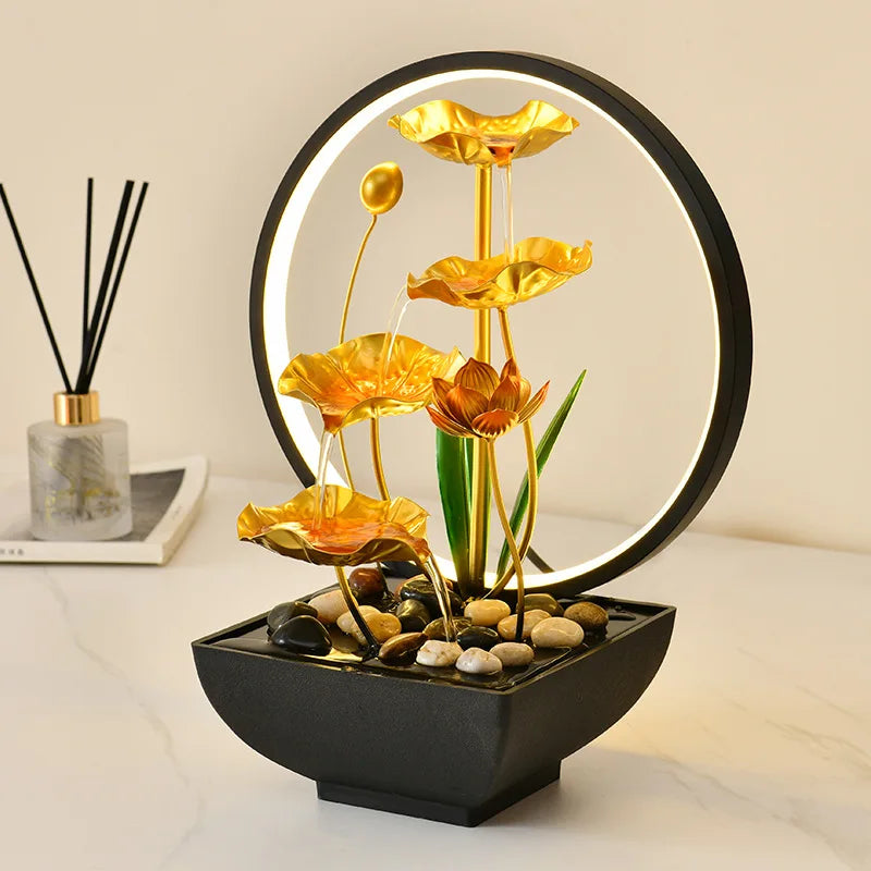 2025 Tabletop Waterfall Fountain Led Ring Light Indoor Water Fountain Home Decor Items