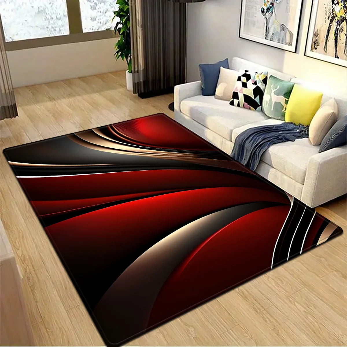 3D Fade Resistant Polyester Flannel Rug, Modern Rectangular Mat for Bedroom & Living Room Decor