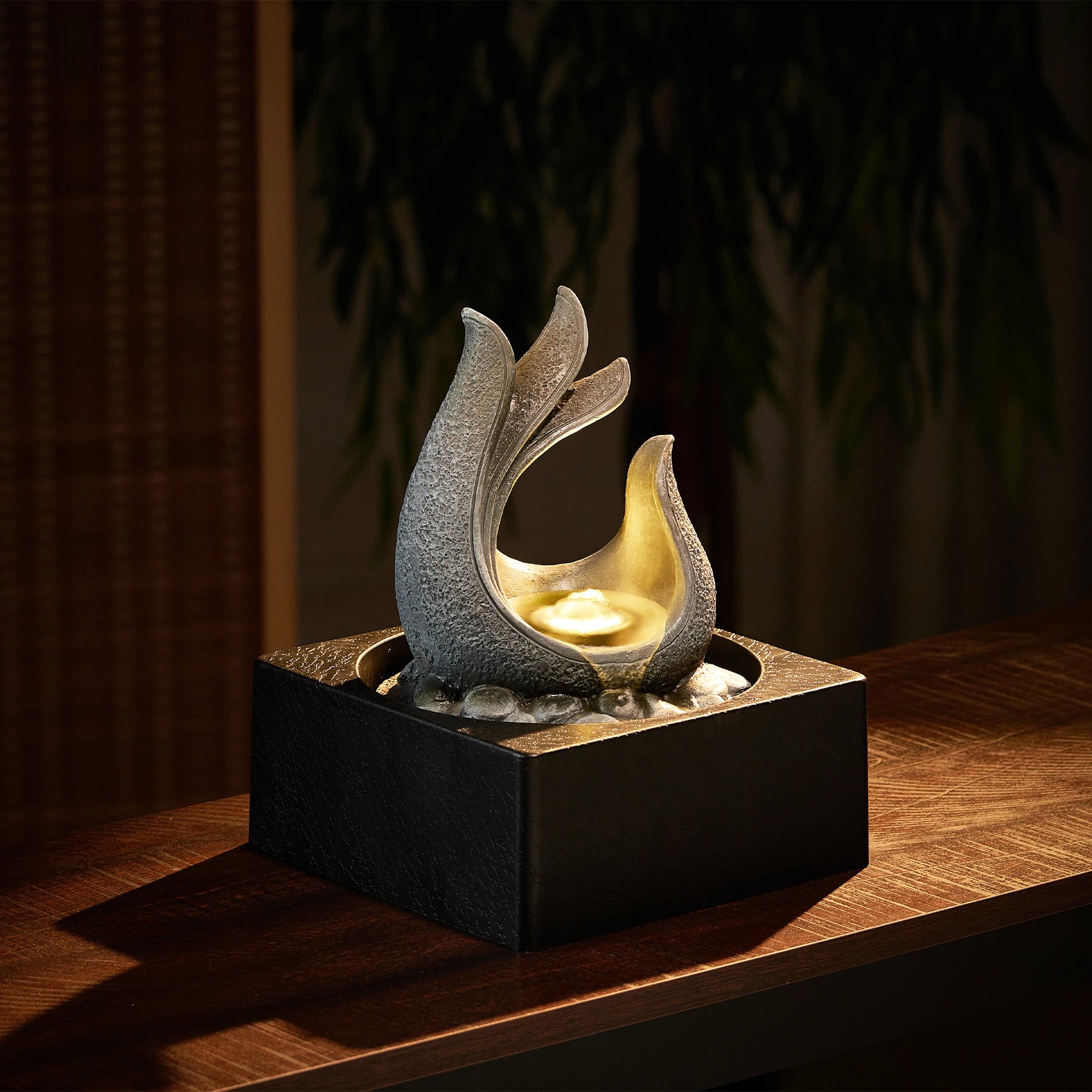 Tabletop Resin Water Fountain with LED Light for Office Living room