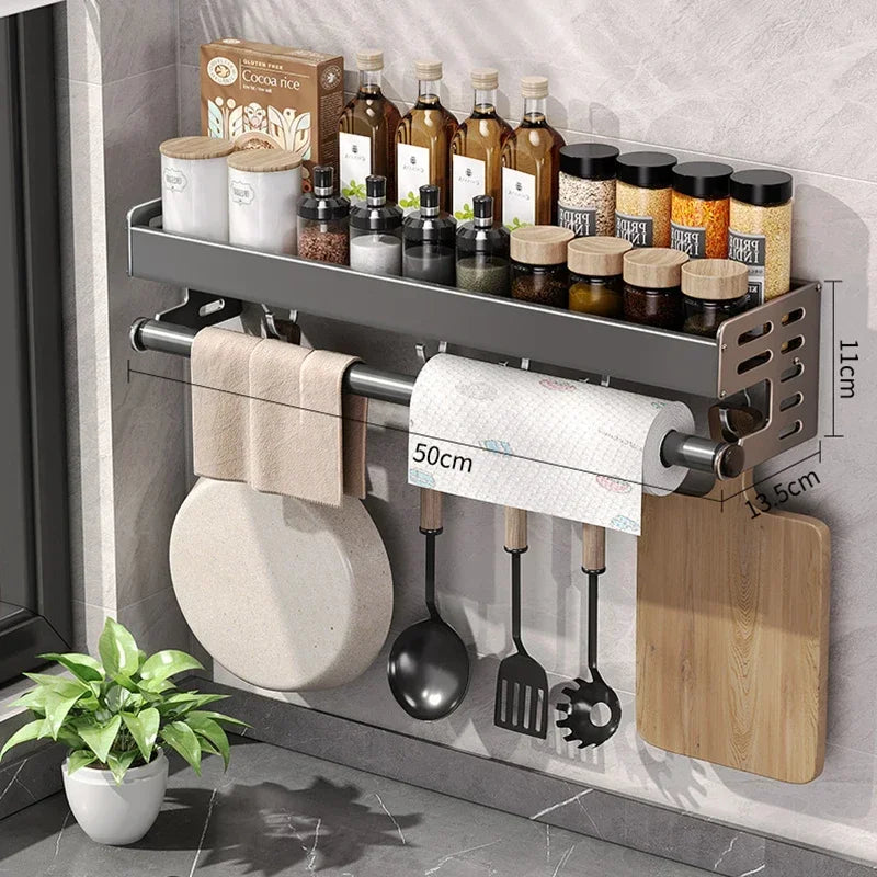 Stylish Wall-Mounted Kitchen Condiment Rack with Storage Box Multifunctional Household Utensil