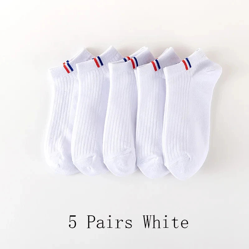 5 Pairs Thin Boat Socks Summer Blending Plain Color Mens Casual Breathable Sweat Absorbing Calibration