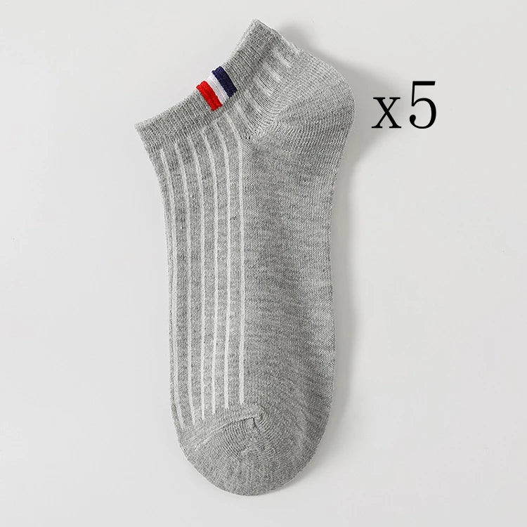 5 Pairs Thin Boat Socks Summer Blending Plain Color Mens Casual Breathable Sweat Absorbing Calibration