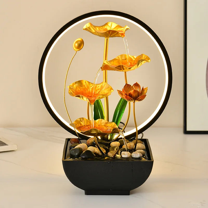 2025 Tabletop Waterfall Fountain Led Ring Light Indoor Water Fountain Home Decor Items