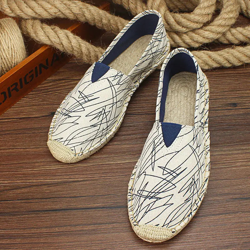2025 Summer Autumn Men Canvas Shoes Breathable Men's Casual Shoes Slip-On Hemp Shoes Graffiti Espadrilles Women Footwear Flats