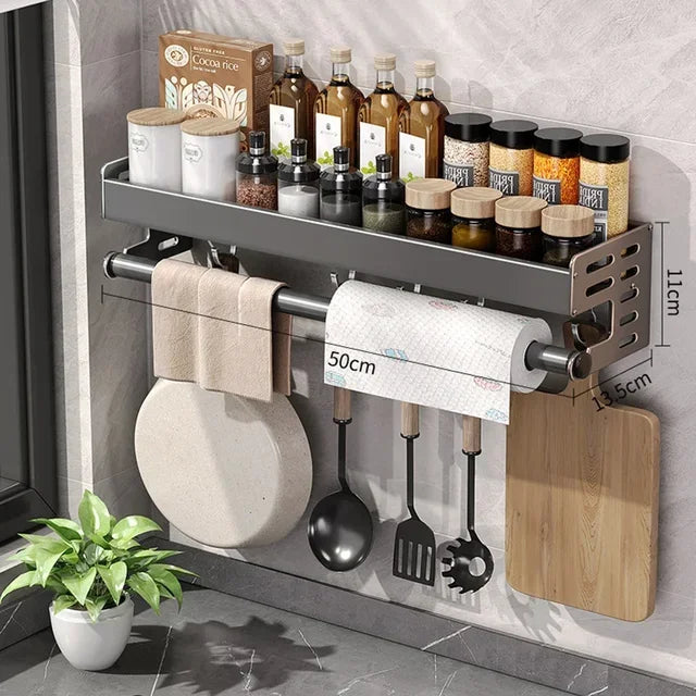Stylish Wall-Mounted Kitchen Condiment Rack with Storage Box Multifunctional Household Utensil