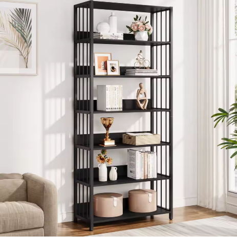 Storage Rack Standing Shelf 5 Tier Industrial Sturdy Bookshelf with Iron Pipe Frame